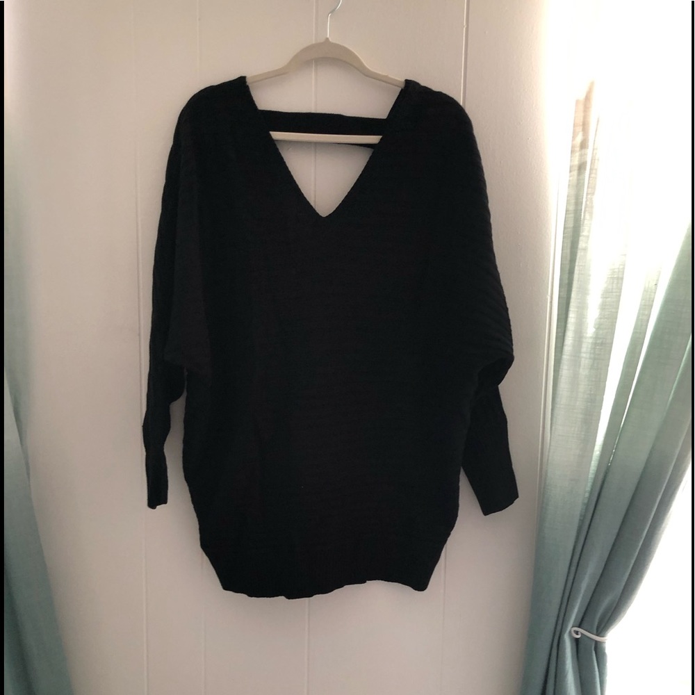 Black thick striped sweater with back detail